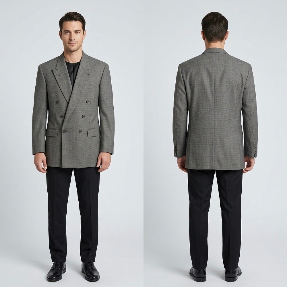 Palm Beach Double Breasted Blazer Jacket Mens 42 L Cream Black Wool Houndstooth